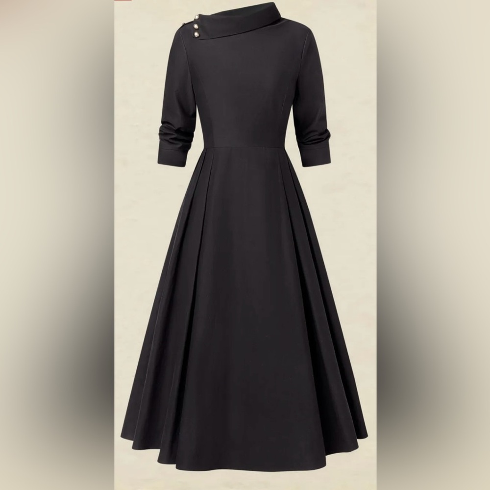 NWOT LinenVibes black midi cotton dress size M